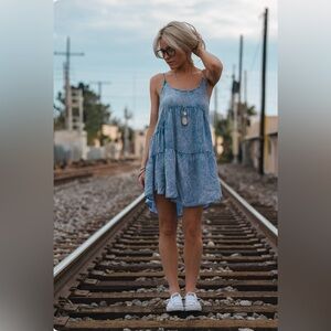 Mustard Seed Vintage Blue Tiered Mini Dress NWT Size M